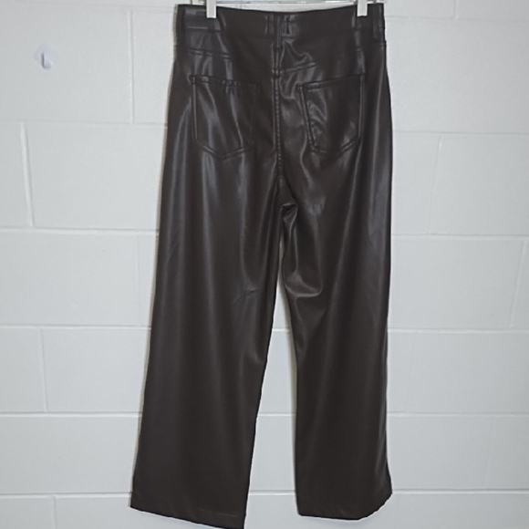 Brown Vegan Leasther Pants with High-Waisted Fit - Picture 10 of 10
